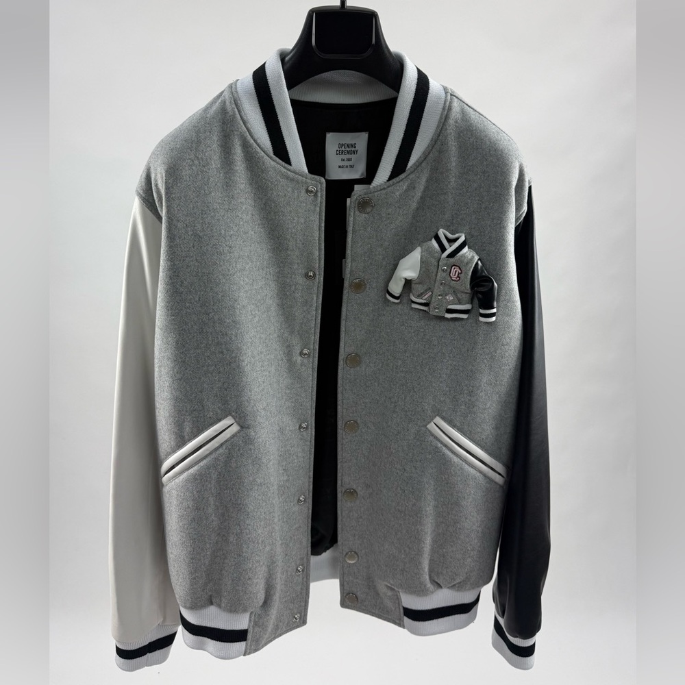 Opening Ceremony Gray Bomber Jacket with Black and White Accents